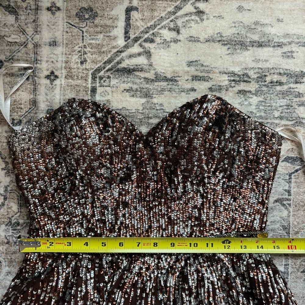 Sherri Hill sparkle glitter pageant prom formal dress brown mocha size 6 silk - Picture 11 of 13